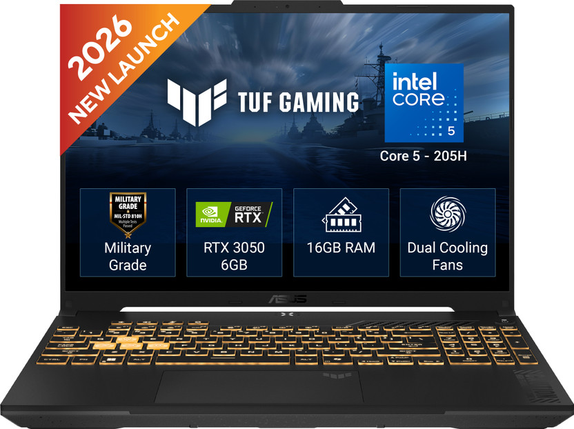 ASUS TUF Gaming F16 (2026) Intel Core 5 205H - (16 GB/512 GB SSD/Windows 11 Home/6 GB Graphics/NVIDIA GeForce RTX 3050/144 Hz) FX607VJR-TU325WS Gaming Laptop(16 inch, Mecha Gray, 2.2 kg, With MS Office)