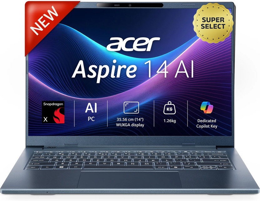 Acer Aspire 14 AI Office 2024 + M365 Basic Snapdragon X - (16 GB/512 GB SSD/Windows 11 Home) A14-11M Thin and Light Laptop(14 Inch, Steam Blue, 1.26 Kg, With MS Office)