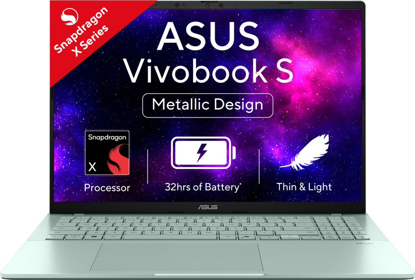 ASUS Vivobook S16 OLED (2025) with Backlit Keyboard, Metal Body*, Snapdragon X - (16 GB/512 GB SSD/Windows 11 Home) S3607QA-SH079WS Thin and Light Laptop(16 Inch, Green, 1.74 Kg, With MS Office)
