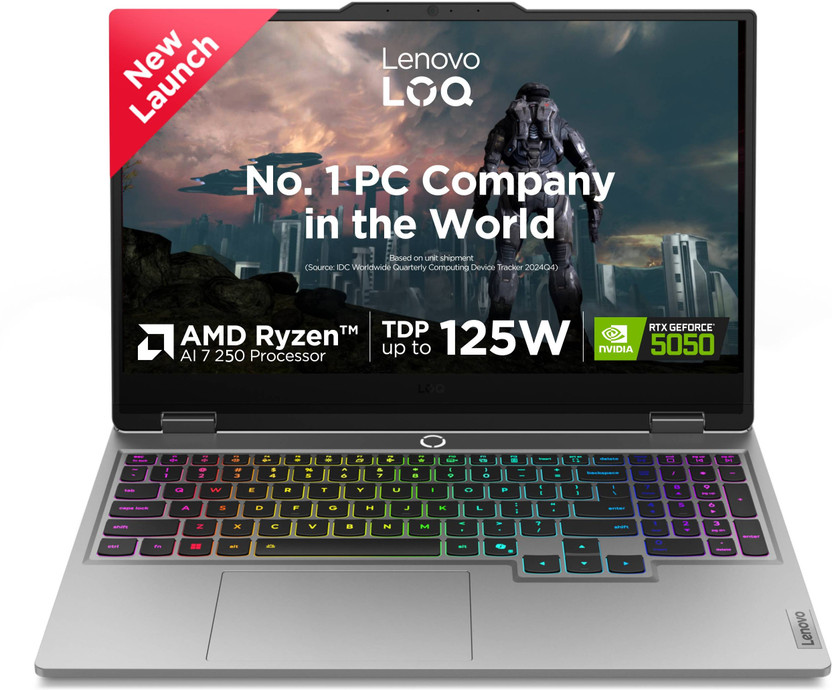 Lenovo LOQ 2025 AMD Ryzen 7 Octa Core - (24 GB/1 TB SSD/Windows 11 Home/8 GB Graphics/NVIDIA GeForce RTX 5050) LoQ 15AHP10 Gaming Laptop(15.6 Inch, Luna Grey, 2.4 Kg, With MS Office)