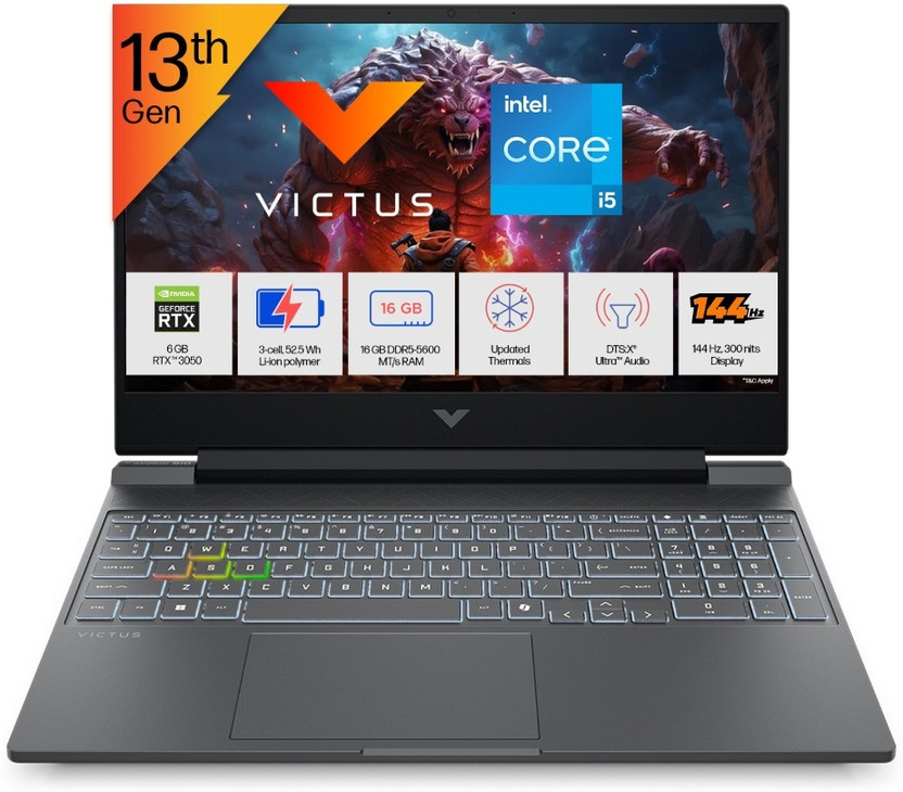 HP Victus Intel Core i5 13th Gen 13450HX - (16 GB/512 GB SSD/Windows 11 Home/6 GB Graphics/NVIDIA GeForce RTX 3050) 15-fa2652TX Gaming Laptop(15.6 inch, Mica Silver, Black Chrome Logo, 2.29 kg, With MS Office)