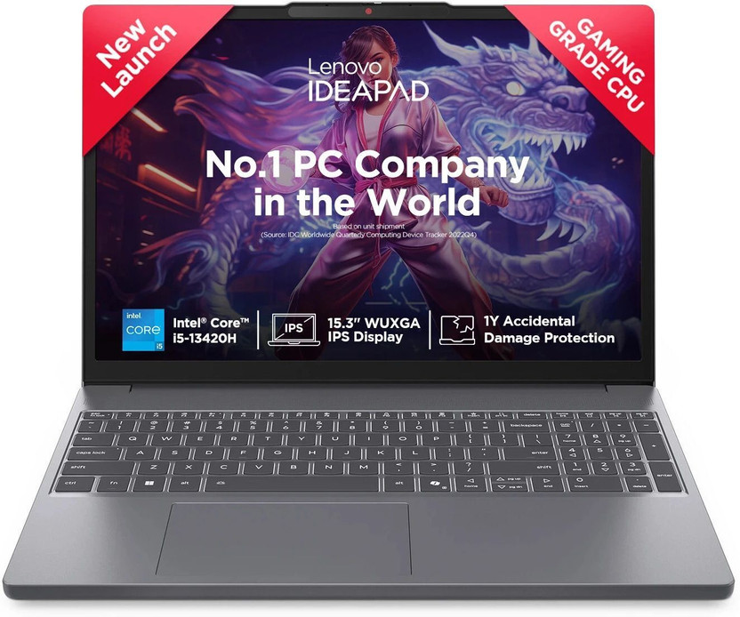 Lenovo IdeaPad Slim 3 WUXGA IPS with 1Yr ADP Intel Core i5 13th Gen 13420H - (16 GB/512 GB SSD/Windows 11 Home) 15IRH10 Thin and Light Laptop(38.86 cm, Luna Grey, 1.59 Kg, With MS Office)
