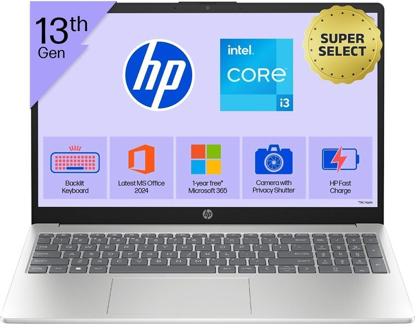 HP MSO 2024 Intel Core i3 13th Gen 1315U - (16 GB/512 GB SSD/Windows 11 Home) 15-fd0574TU / 15 - fd0668TU Thin and Light Laptop(15.6 Inch, Natural Silver, 1.59 Kg, With MS Office)