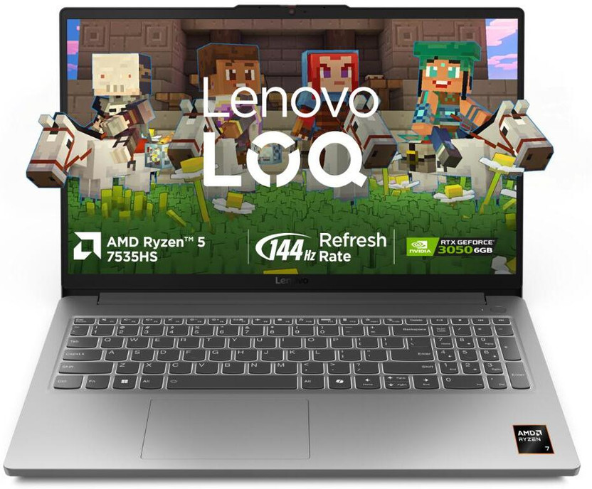 Lenovo LOQ Essential AMD Ryzen 5 Hexa Core 7535HS - (16 GB/512 GB SSD/Windows 11 Home/6 GB Graphics/NVIDIA GeForce RTX 3050) LOQ 15ARP10E Gaming Laptop(15.6 inch, Luna Grey, 1.8 kg, With MS Office)
