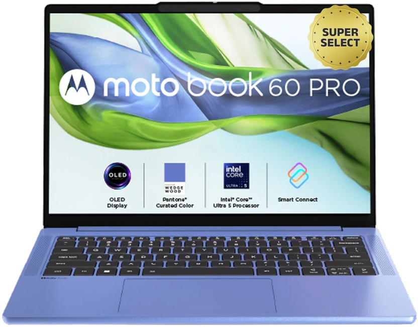 MOTOROLA Motobook 60 Pro Full Metal OLED AI PC Intel Core Ultra 5 225H - (16 GB/512 GB SSD/Windows 11 Home) 83NY000DIN Thin and Light Laptop(14 inch, PANTONE Wedgewood, 1.39 kg, With MS Office)
