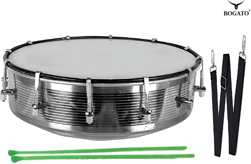 BOGATO™ Steel Dhol Tasha Drum with Stick, Steel Dholak [14 inch] 100