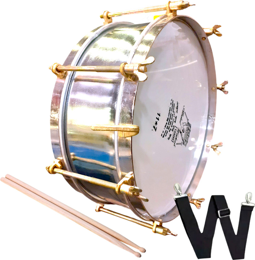 MAYUR MUSICALS Side Drum 12 Inch with Belt & Drum sticks Nickel Polished Body - Ideal for Bands Acoustic 1 Drum Kit Set(Kids, Professional, Student)