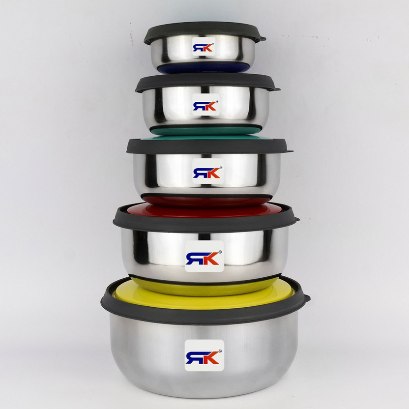 RK Stainless Steel Cookie Jar  - 375 ml, 625 ml, 1000 ml, 1375 ml, 1650 ml(Pack of 5, Multicolor)