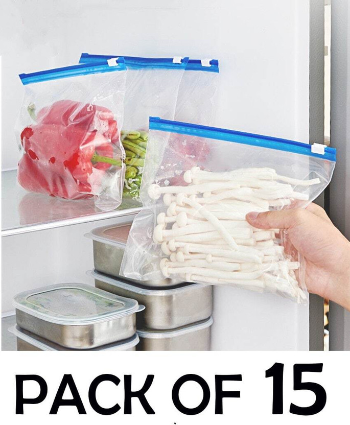 AADHYA COMMERCE 15 pcs Ziplock Pouch Vegetable Bag for Fridge Food Cover Travel Storage Vacuum Bags(Pack of 15)