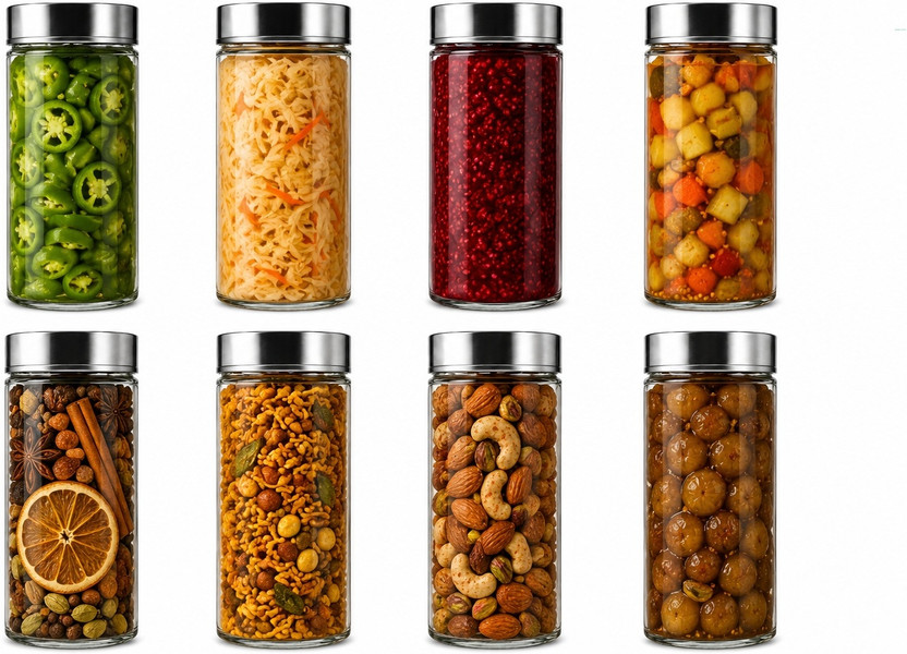 d global Glass Grocery Container  - 400 ml(Pack of 8, Clear)