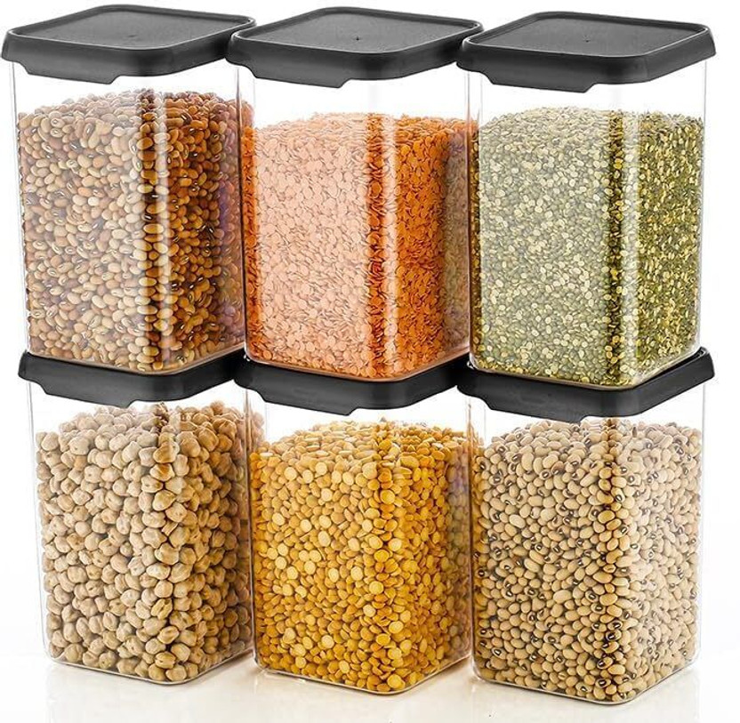 CLOUDHEAD Plastic Grocery Container  - 1200 ml(Pack of 6, Black)