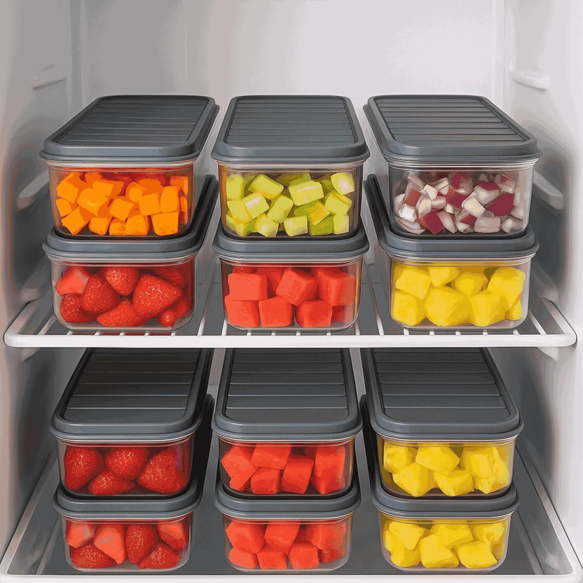 DEEJET Plastic Fridge Container  - 1200 ml(Pack of 6, Black)