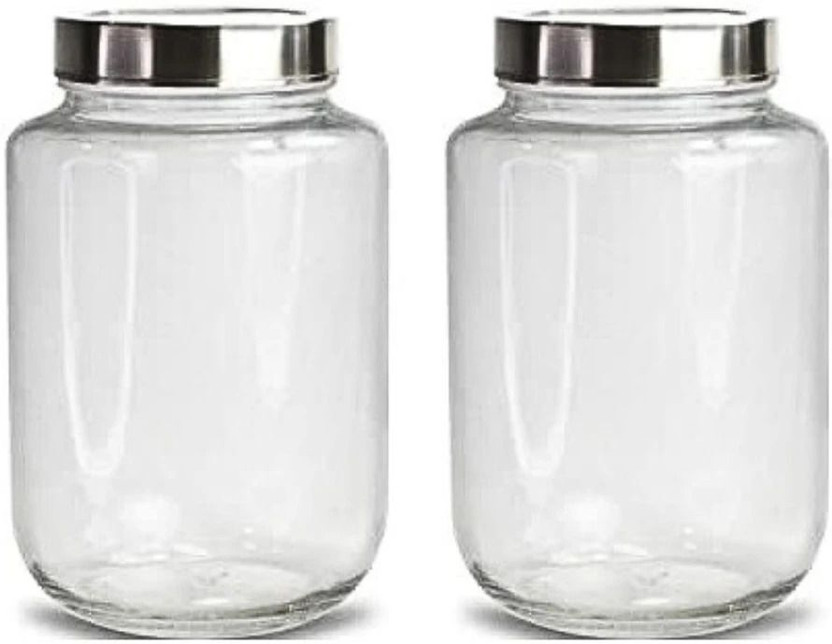 Glassbunny Glass Grocery Container  - 3000 ml(Pack of 2, Silver)