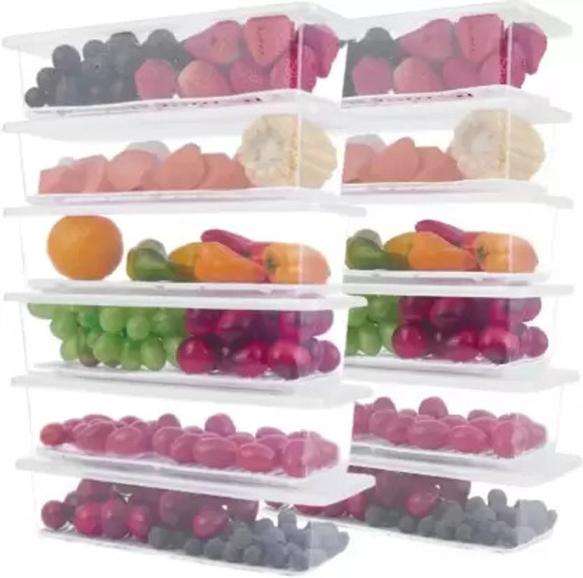 prayati Plastic Fridge Container  - 1500 ml(Pack of 12, White)