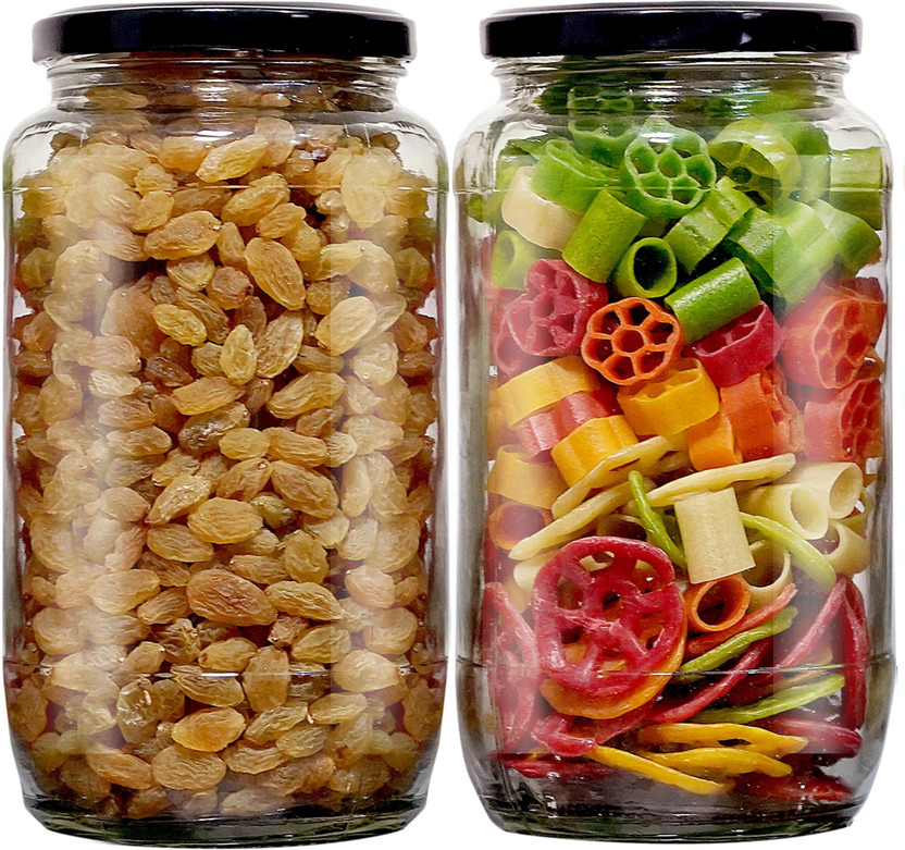 Skyper Glass Pickle Jar  - 1100 ml(Pack of 2, Black, Clear)
