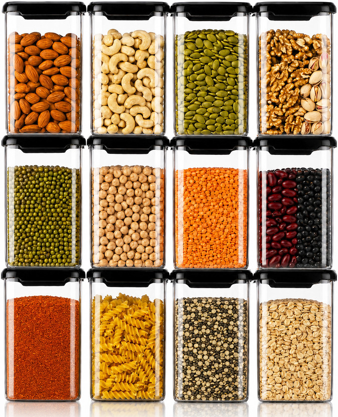 Sedulous Sedulous Plastic Grocery Container  - 1100 ml(Pack of 12, Black) - Flipkart Deal