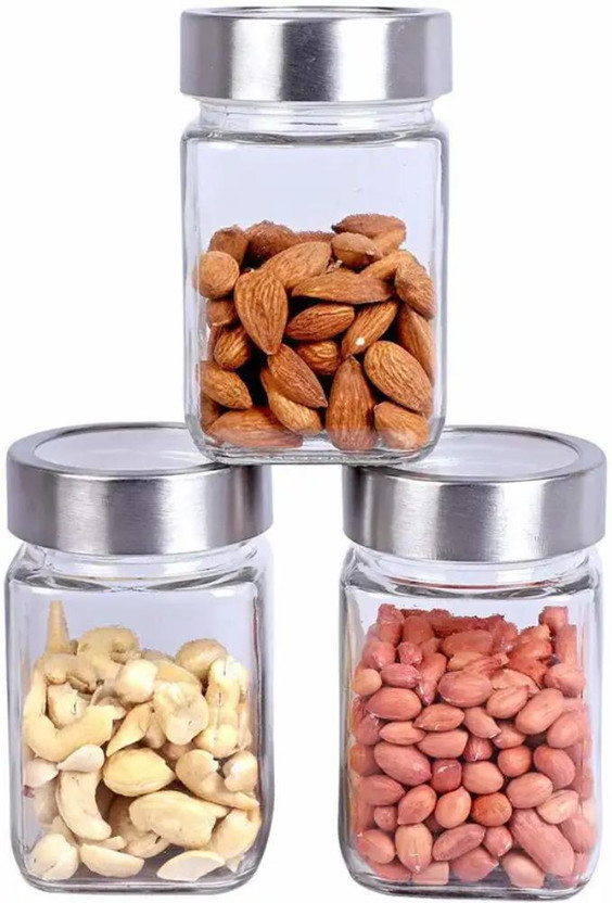 ROSEVELT Glass Pickle Jar  - 340 ml(Pack of 3, Multicolor)