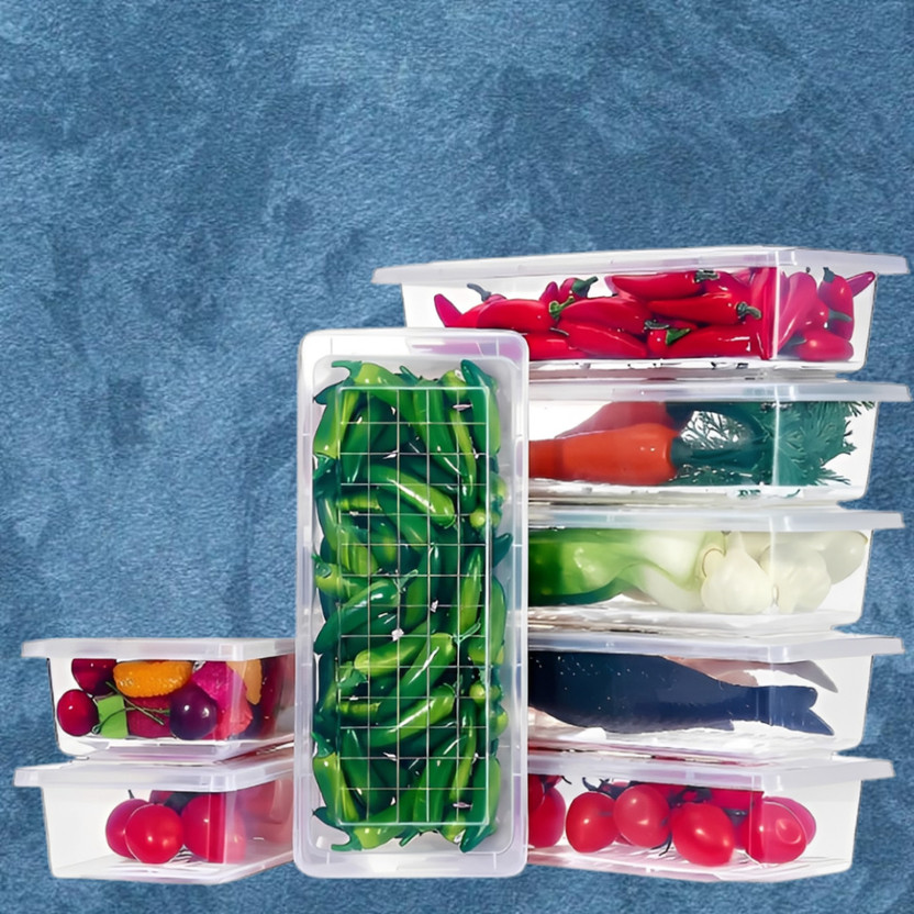 LIFE BASICS Plastic Fridge Container  - 1500 ml(Pack of 8, Transparent)