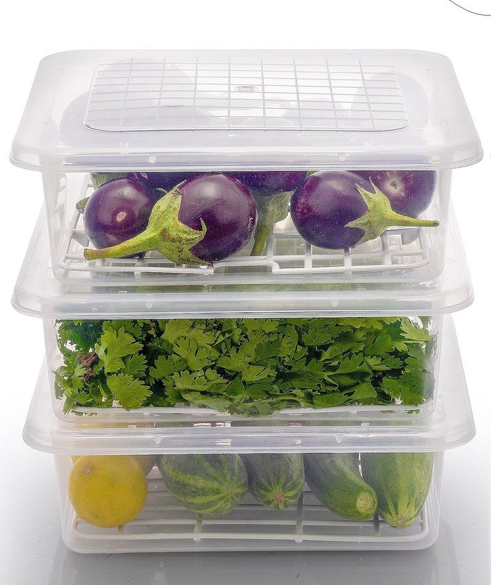 Flipkart SmartBuy Stainless Steel Fridge Container  - 2500 ml(Pack of 3, Clear)