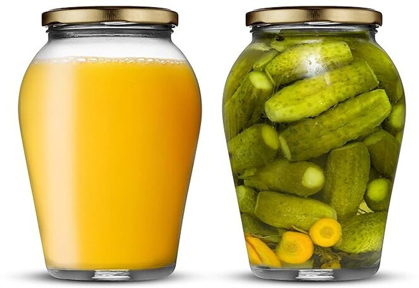 RUTVIHK Glass Grocery Container  - 1000 ml(Pack of 2, Transparent, Gold)