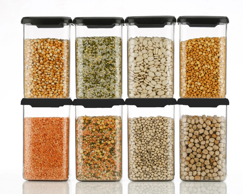 CLOUDHEAD Plastic Grocery Container  - 1200 ml(Pack of 8, Black)