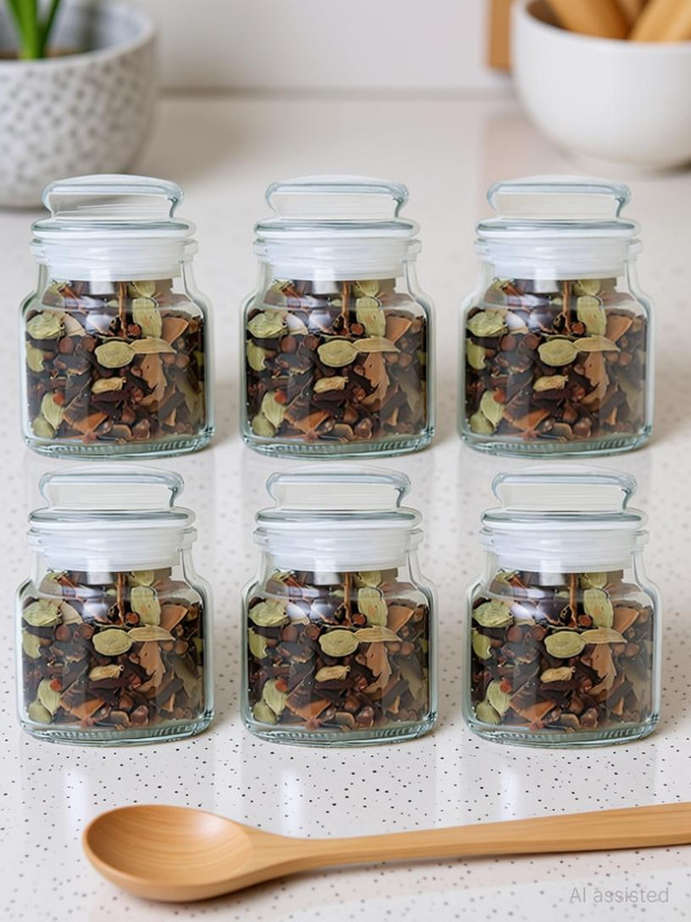 MD Retail Glass Tea Coffee & Sugar Container  - 100 ml(Pack of 6, White)
