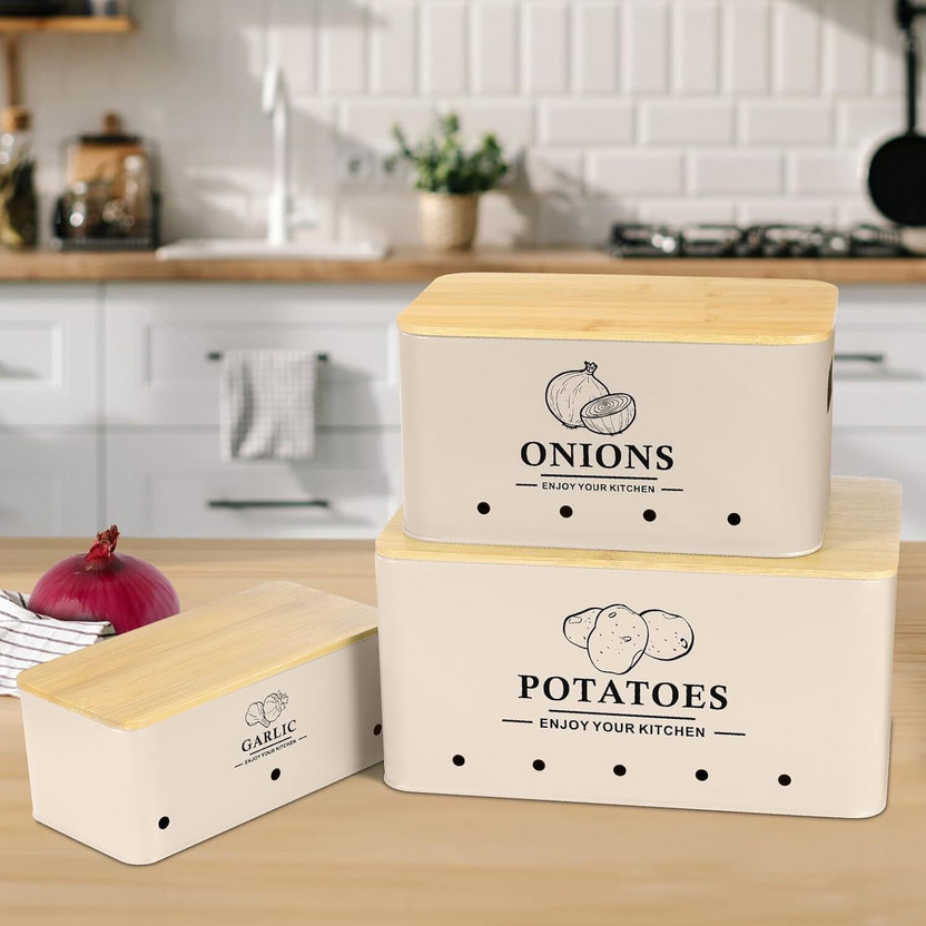 Shining Store Iron, Wooden Grocery Container  - 10 kg(Pack of 3, Beige)