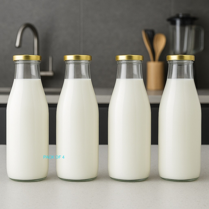 Shopifyzone Shopifyzone Milk, Water and Juice Glass Bottle with Air Tight Cap(Transparent; 500 ml)bcj 500 ml Glass Bottle(Pack of 4, Gold) - Flipkart Deal