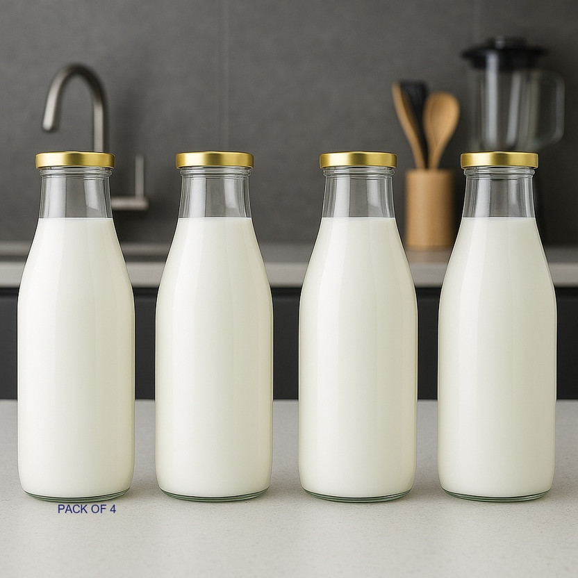 Flipkart d global Milk, Water and Juice Glass Bottle with Air Tight Cap(Transparent; 500 ml)aci 500 ml Glass Bottle(Pack of 4, Gold) - Flipkart Deal