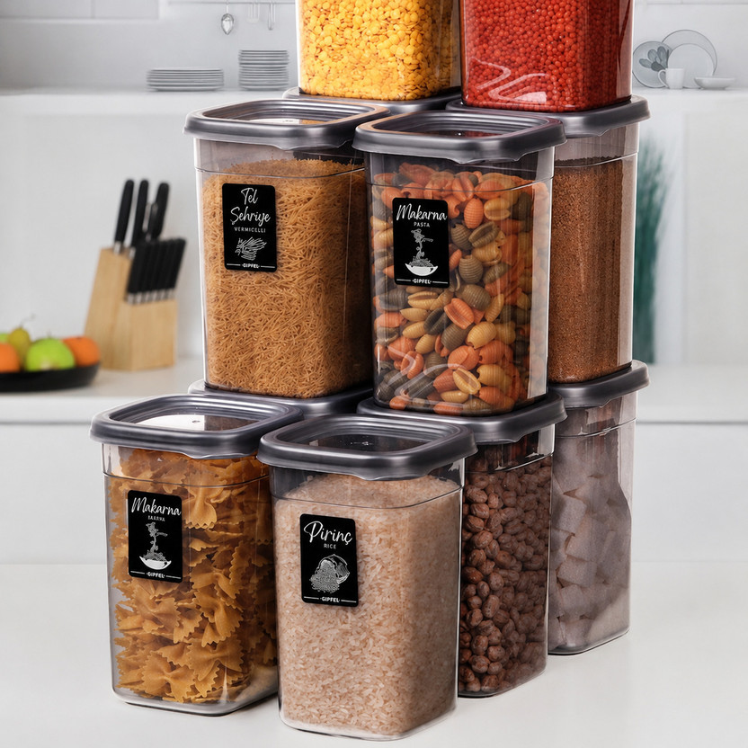 CENTUREUM Plastic Grocery Container  - 1000 ml(Pack of 6, Grey, Clear)