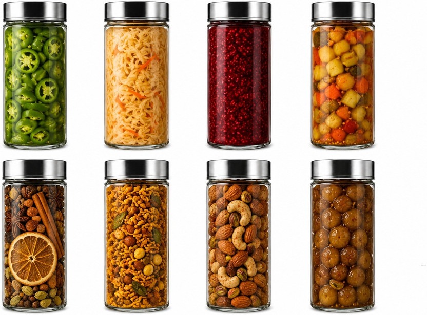 d global Glass Grocery Container  - 400 ml(Pack of 8, Clear)
