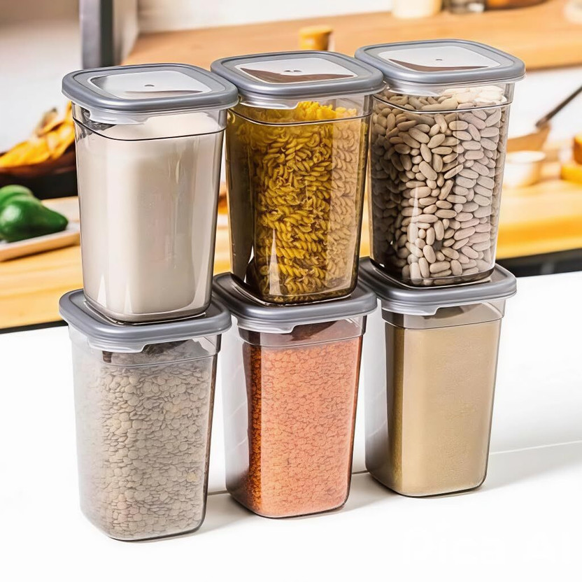 SARAZA Plastic Grocery Container  - 1200 ml(Pack of 6, Grey)