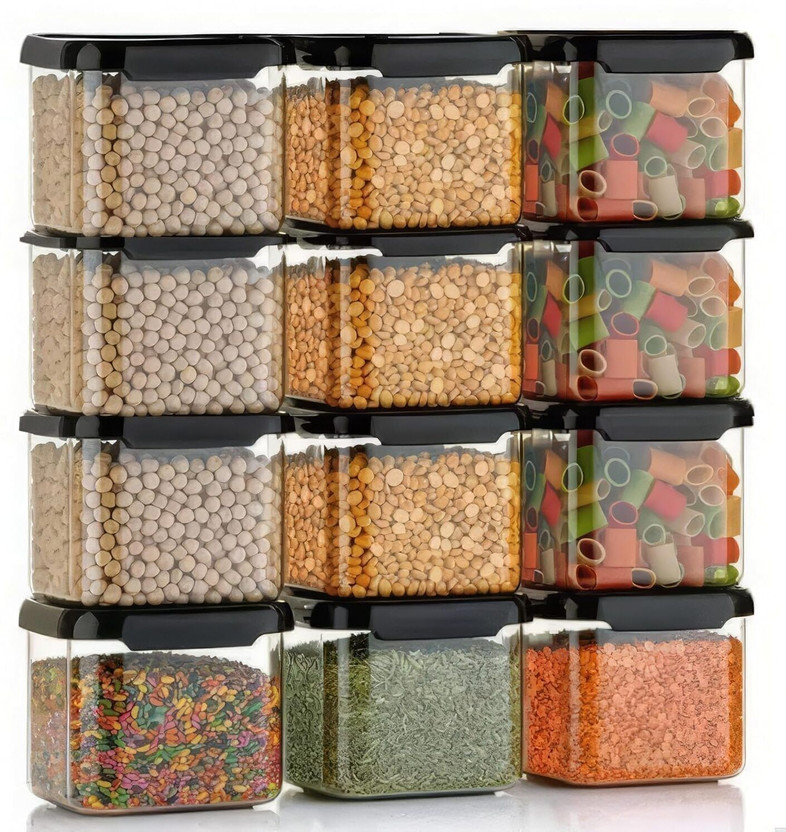 4 SACRED Plastic Grocery Container  - 550 ml(Pack of 12, Black)