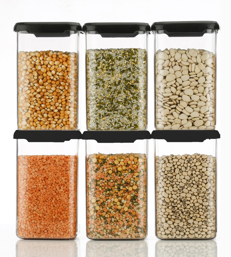 4 SACRED Plastic Grocery Container  - 1100(Pack of 6, Black)