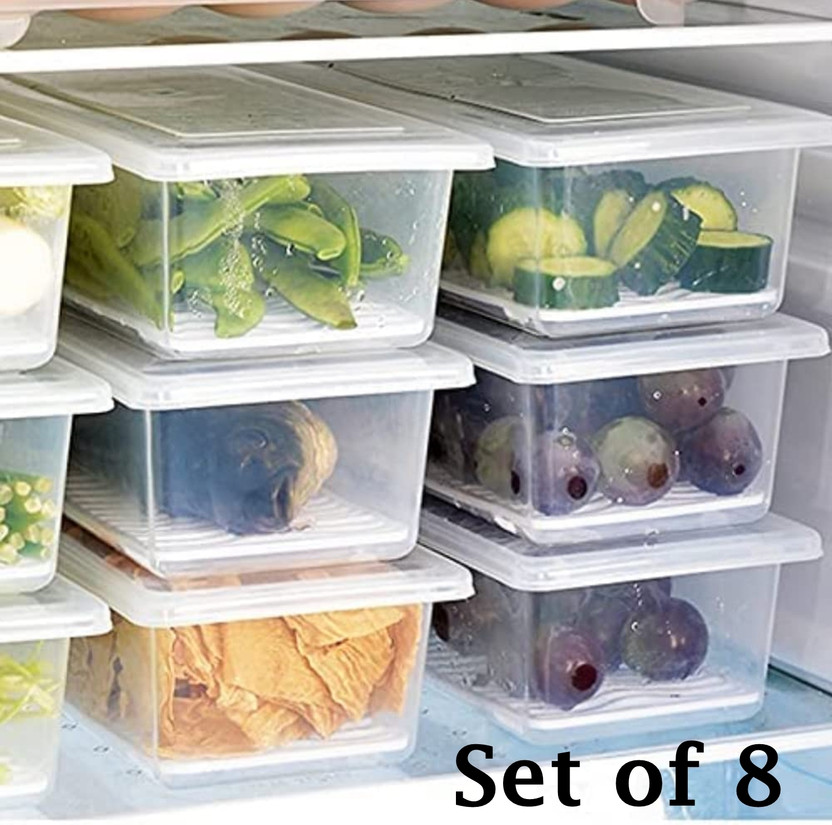 DEEJET Plastic Fridge Container  - 1500 ml(Pack of 8, White)