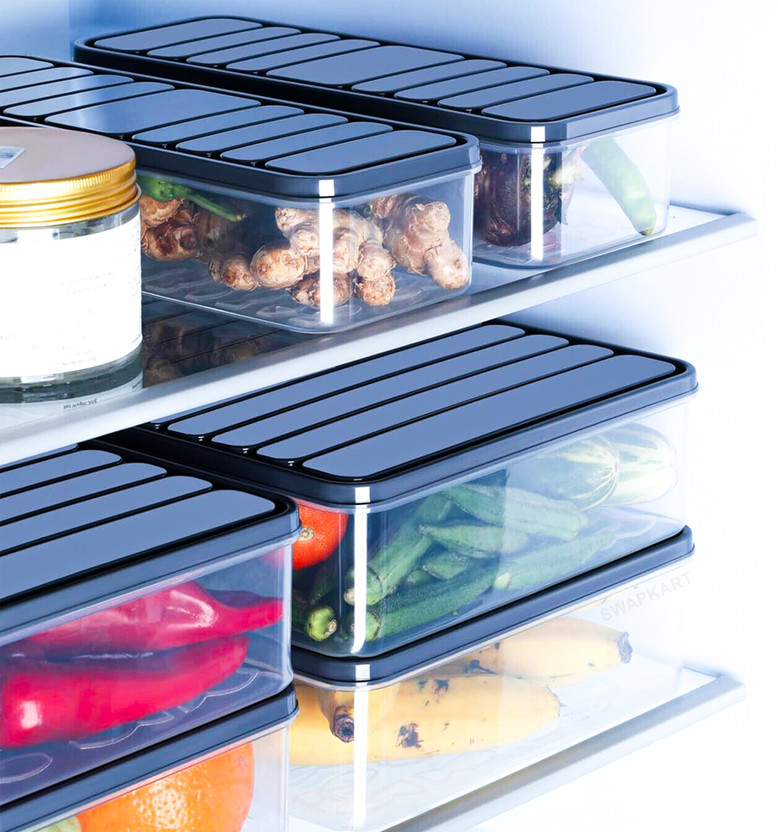 SWAPKART Glass Fridge Container  - 1200 ml(Pack of 6, Black)