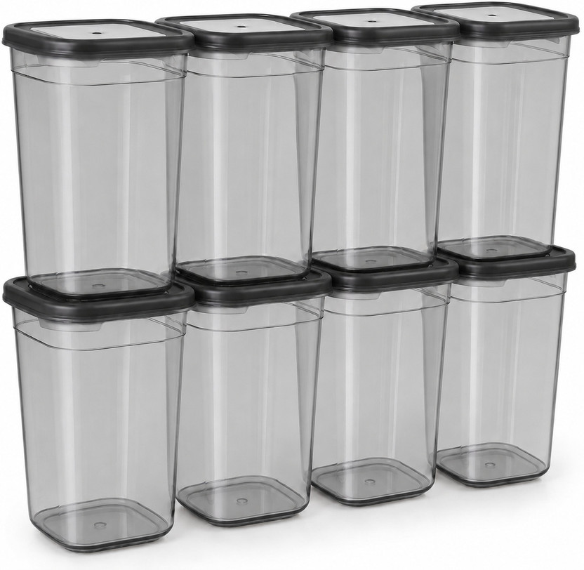 CENTUREUM Plastic Grocery Container  - 1000 ml(Pack of 8, Grey, Clear)