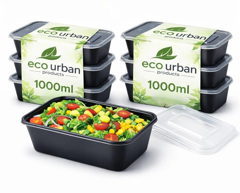 Eco Urban Products Plastic Utility Container  - 1000 ml(Pack of 20, Black, Transparent)