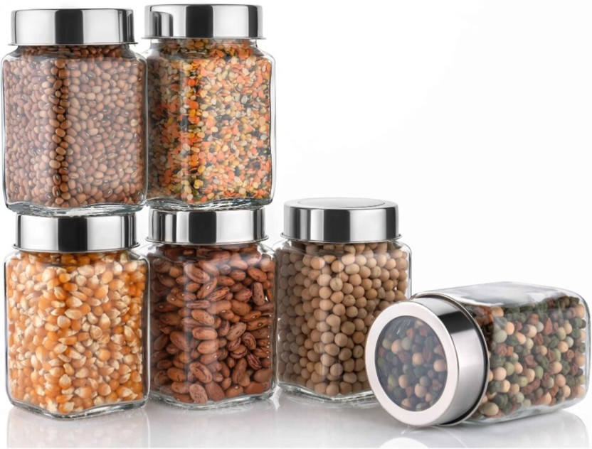 shree labh mart Glass Grocery Container  - 310 ml(Pack of 6, Clear)