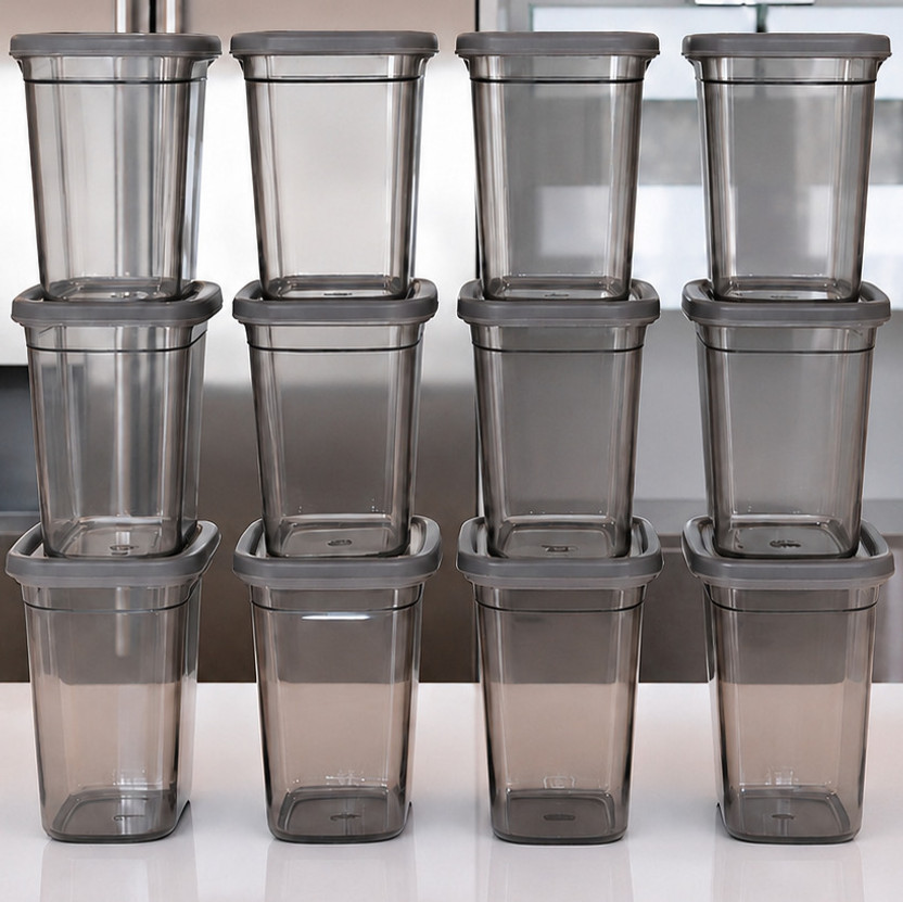 CENTUREUM Plastic Grocery Container  - 1000 ml(Pack of 12, Grey, Clear)