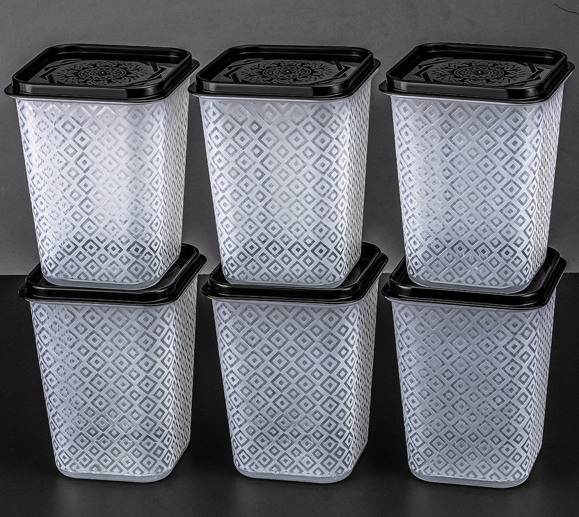 Flipkart SmartBuy Plastic Grocery Container  - 1100 ml(Pack of 6, Black)