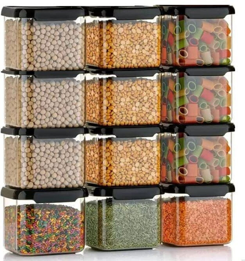 SEQUENCE Plastic Grocery Container  - 500 ml(Pack of 12, Black)