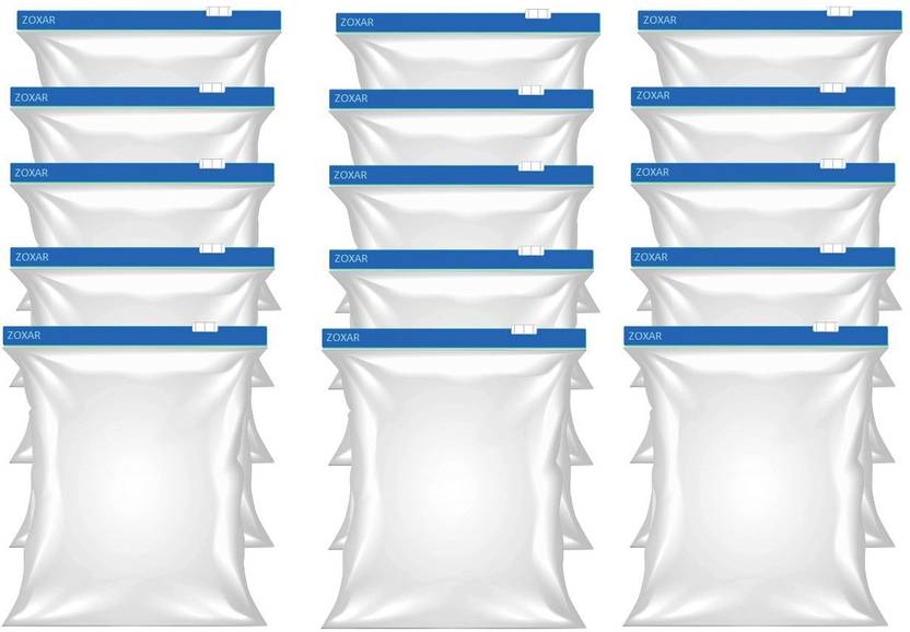 ZOXAR ZipLock Blue Pouches, Ziplock Bag For Storage, 15 REUSABLE Bags, Plastic Storage Pouch