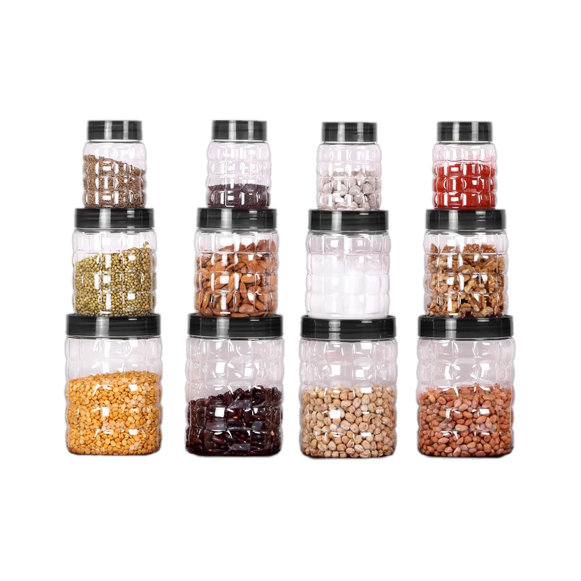cello Plastic Grocery Container  - 650 ml, 300 ml, 1200 ml(Pack of 12, Clear, Grey)