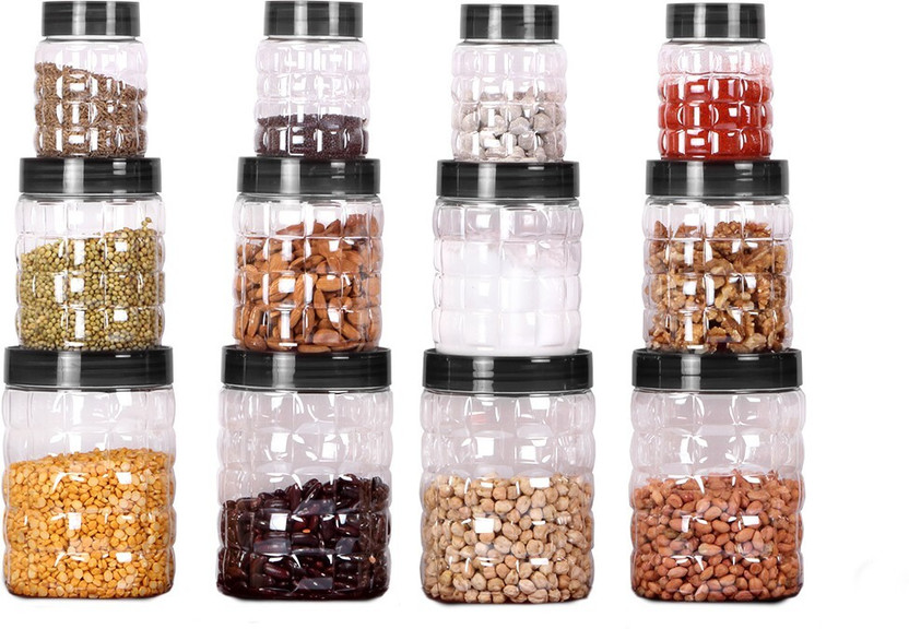 cello Plastic Grocery Container  - 650 ml, 300 ml, 1200 ml(Pack of 12, Clear, Grey)