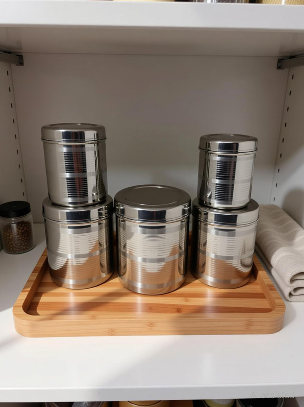 Tactware Stainless Steel Utility Container  - 800 ml, 1100 ml, 1475 ml, 2000 ml, 2500 ml(Pack of 5, Silver)