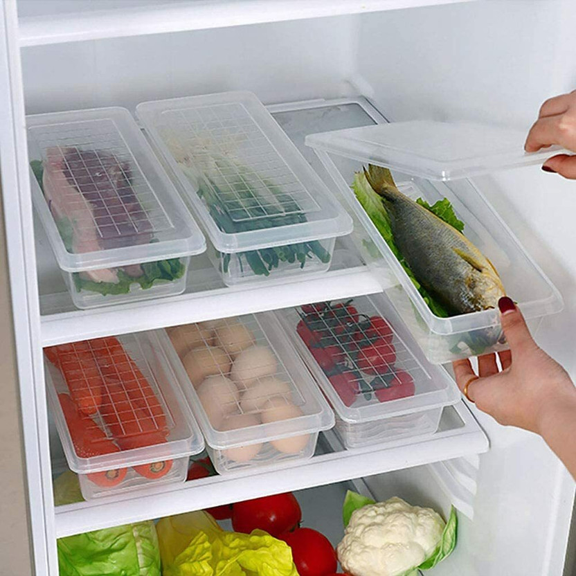 Dipzon villa Plastic FOOD VEGETABLE FRUIT FRIDGE STORAGE BASKET CONTAINER Organizers Box Freezer Storage Basket(Pack of 5)