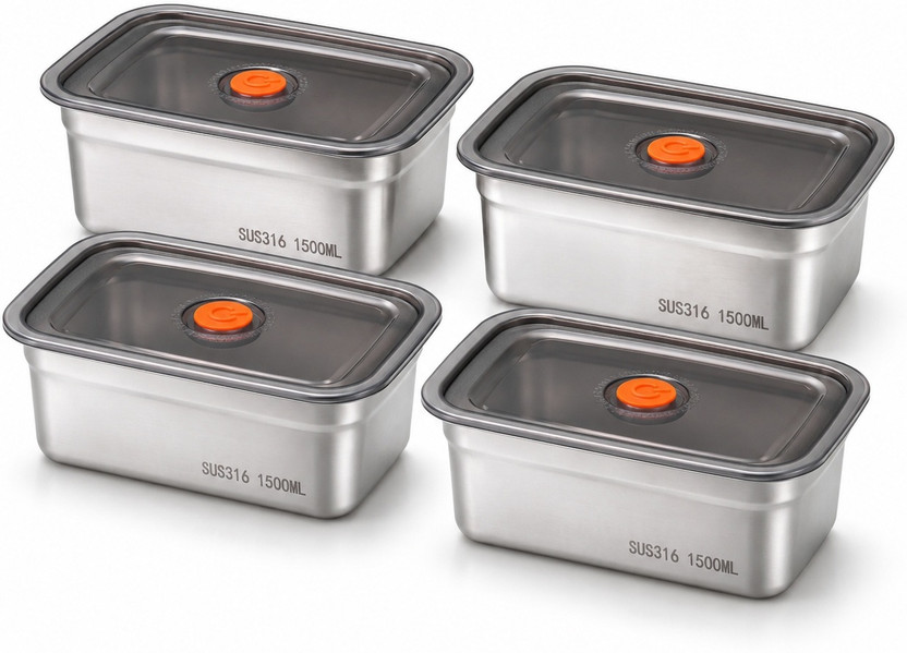 SNIZHY Stainless Steel, Plastic Fridge Container  - 1500 ml(Pack of 4, Silver)