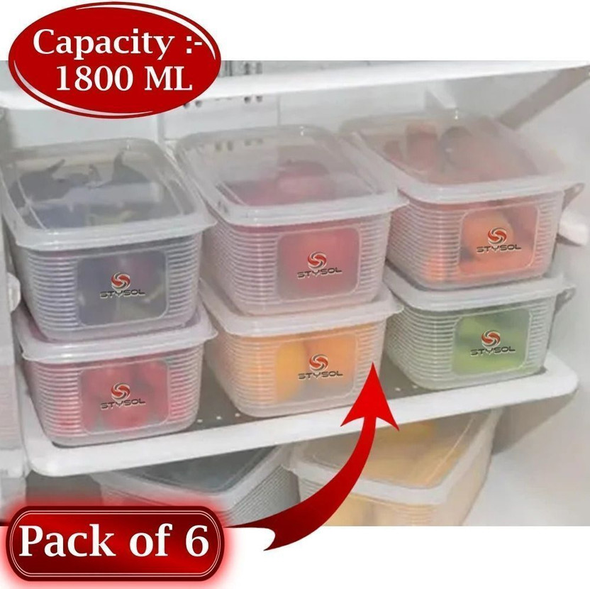 Stysol Stysol Plastic Fridge Container  - 1000 ml(Pack of 6, Clear) - Flipkart Deal