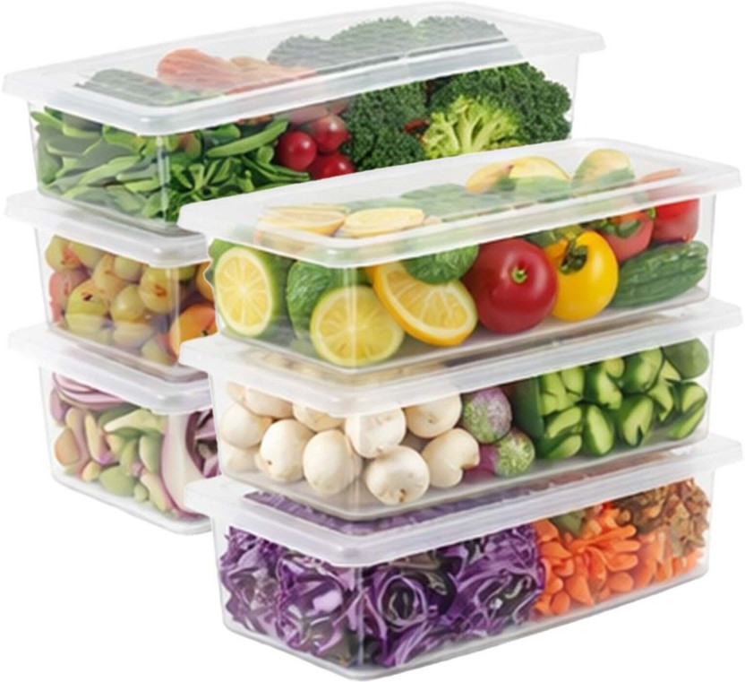 Brandvilla Plastic Fridge Container  - 1500 ml(Pack of 6, Transparent)